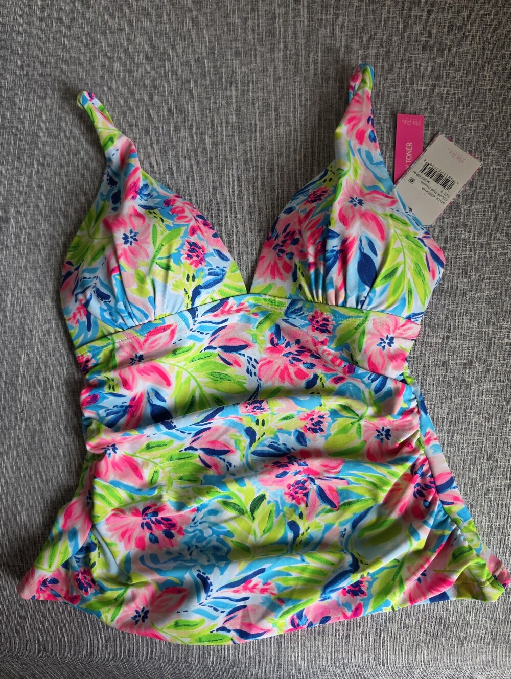 Stella Parker Floral Swim Tankini Top Size Small Multi Waterlily Pink Blue Green